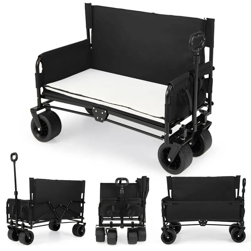Goplus 2-In-1 Wagon Bench Combo – Push/Pull Convertible Seat With Cushioned Comfort 1