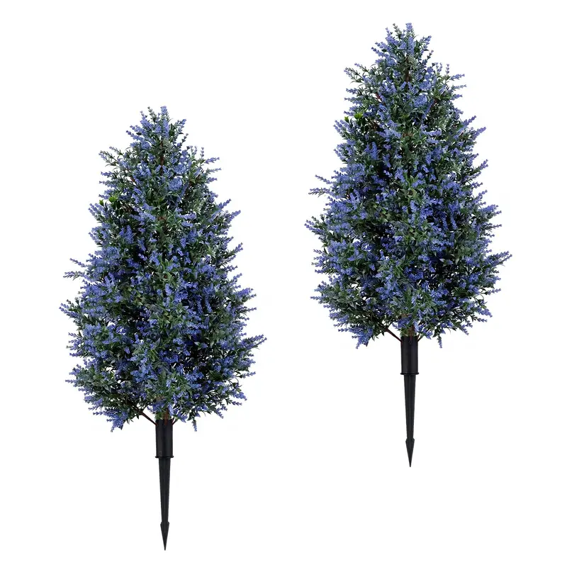 Goplus 2-Pack Artificial Lavender Topiary Trees – 3.3-Foot Faux Floral Shrubs 1