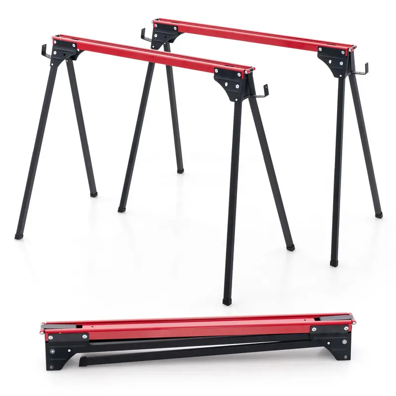 Goplus 2-Pack Folding Sawhorses – Compact, Sturdy Support Stands For Diy & Construction Projects 1