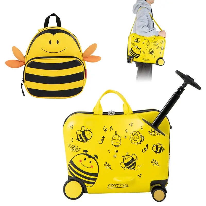 Goplus 2-Piece Kids Luggage Set – 18" Carry-On + Ride-On Suitcase With Spinner Wheels 1