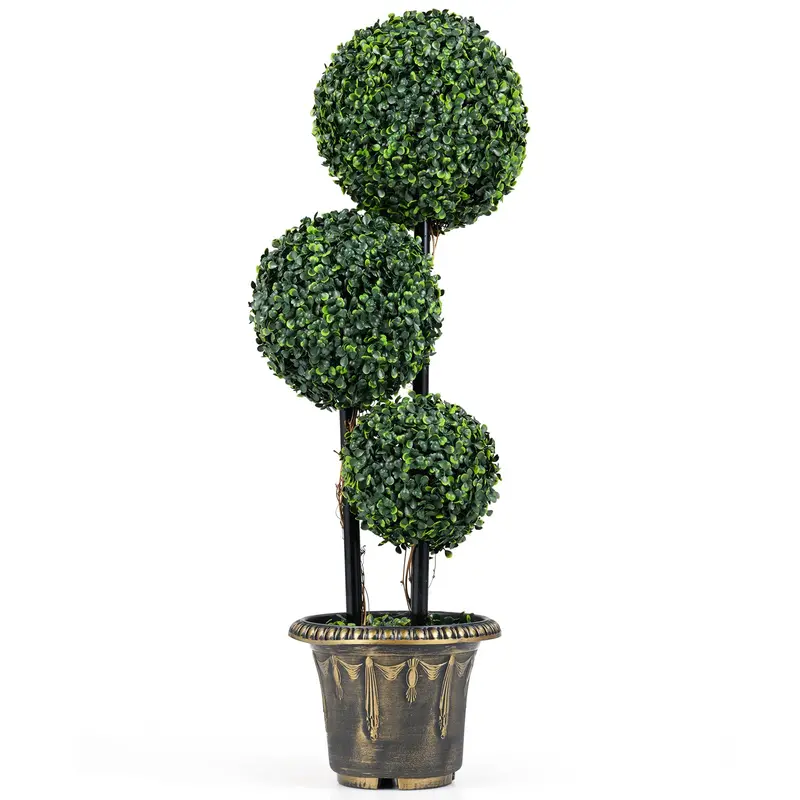 Goplus 3 Ft Triple-Ball Boxwood Topiary – Uv-Resistant Fake Shrub (Half-Pack) 1