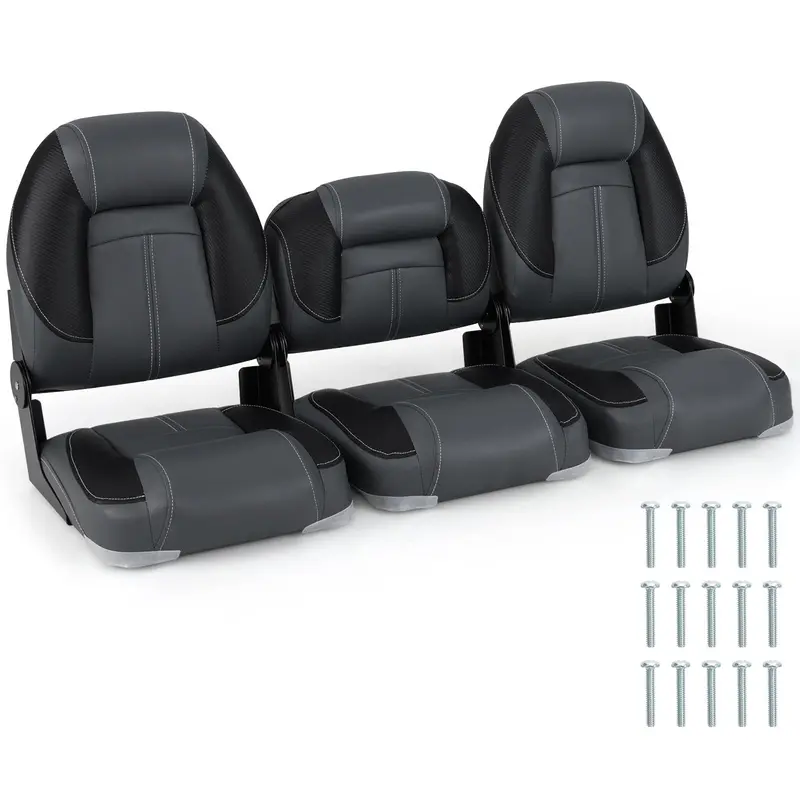 Goplus 3-Pack Folding Bass Boat Seats — Includes 2 High-Back And 1 Low-Back Chair With 28D Cushioning 1