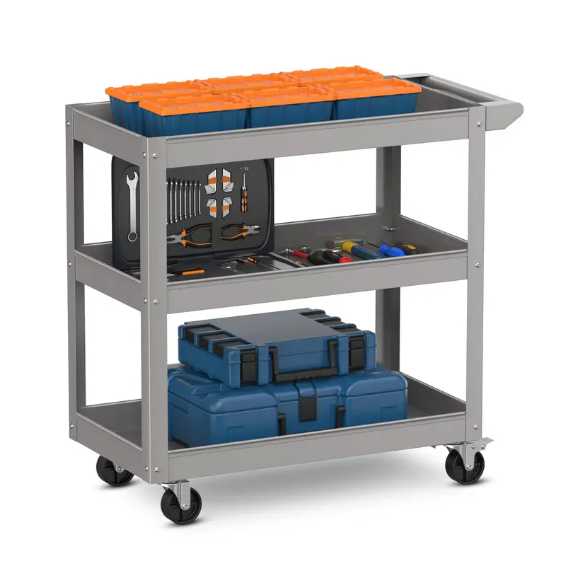 Goplus 3-Tier Heavy-Duty Utility Service Cart With Flat Handle 1