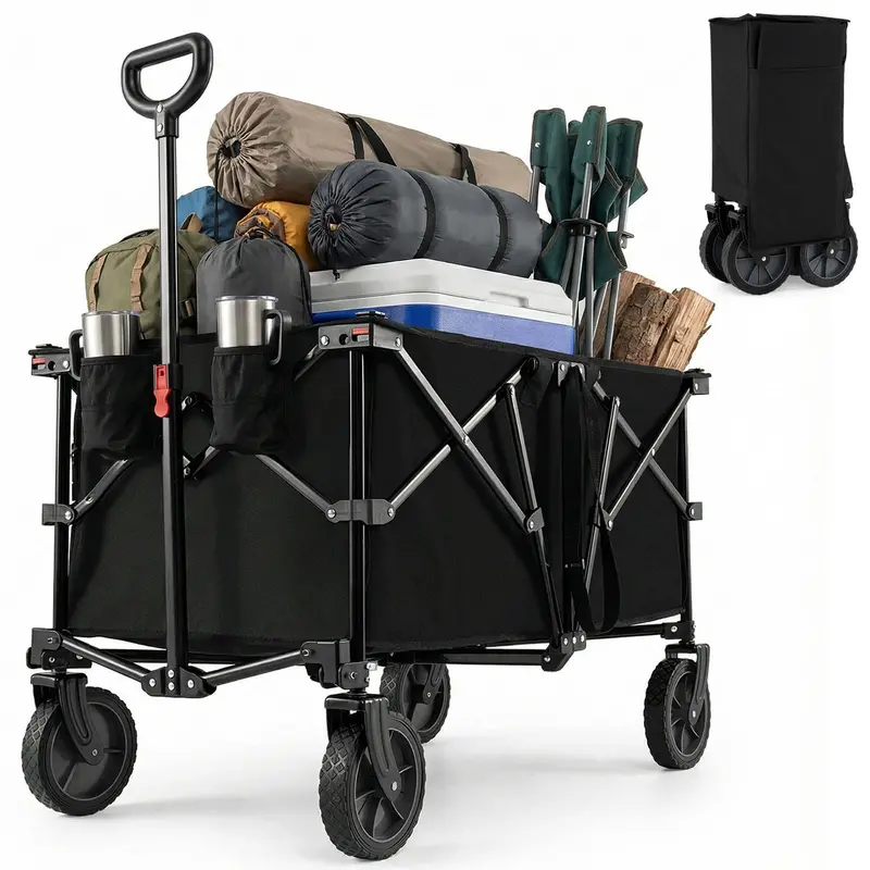 Goplus 38-Inch All-Terrain Collapsible Wagon — Dual Cup Holders And Smooth-Rolling Utility Cart 1