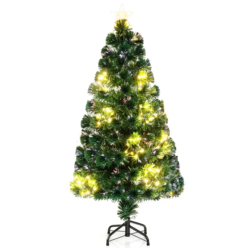 Goplus 4-Foot Pre-Lit Fiber Optic Christmas Tree – Office Or Home Decor With Star Top, Metal Stand & 130 Branch Tips 1