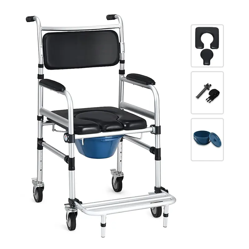 Goplus 4-In-1 Shower Commode Wheelchair – Bariatric-Designed Bedside Toileting Chair With Armrests & 330 Lb Weight Limit 1