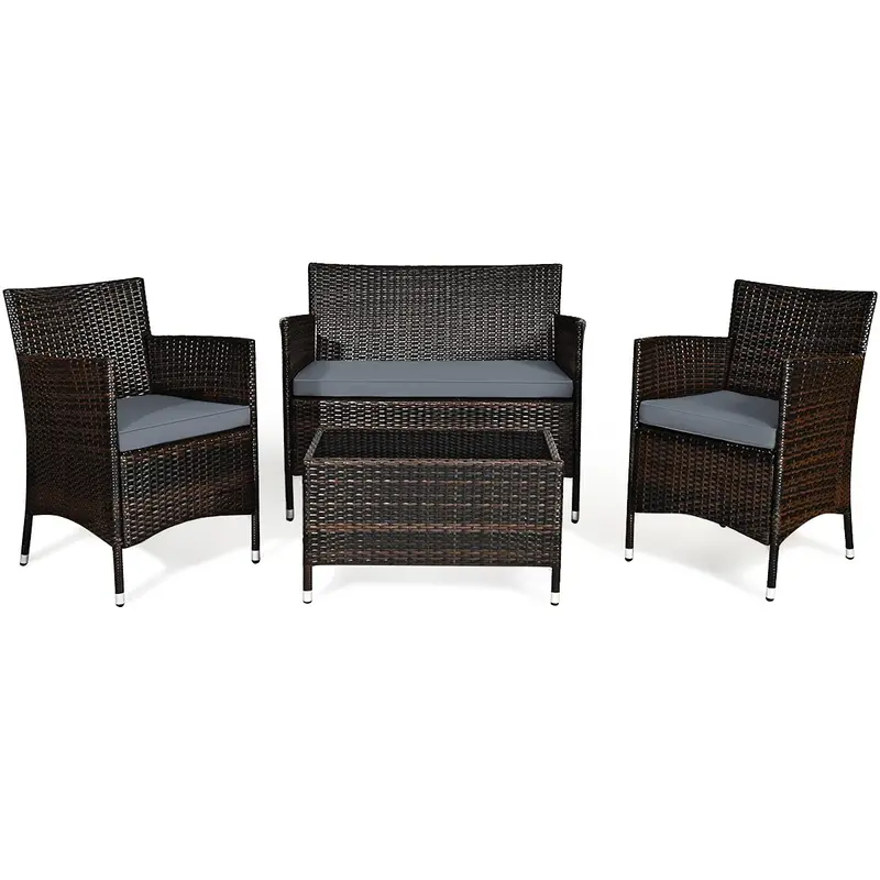 Goplus 4-Piece All-Weather Rattan Patio Furniture Set 1