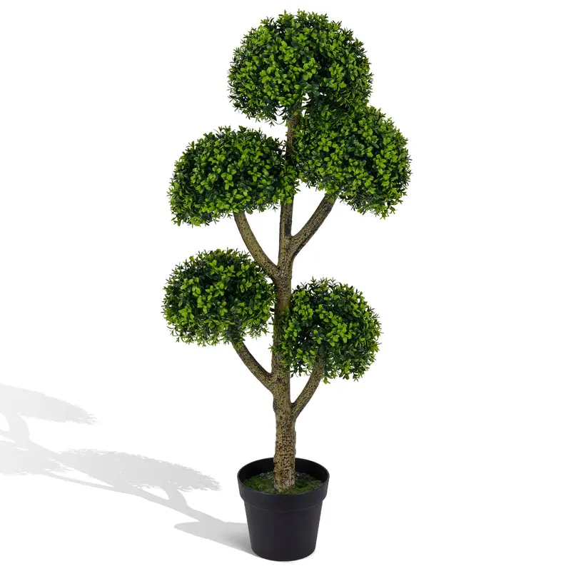 Goplus 46-Inch Artificial Boxwood Topiary Tree Featuring Five Spherical Greenery Forms 1