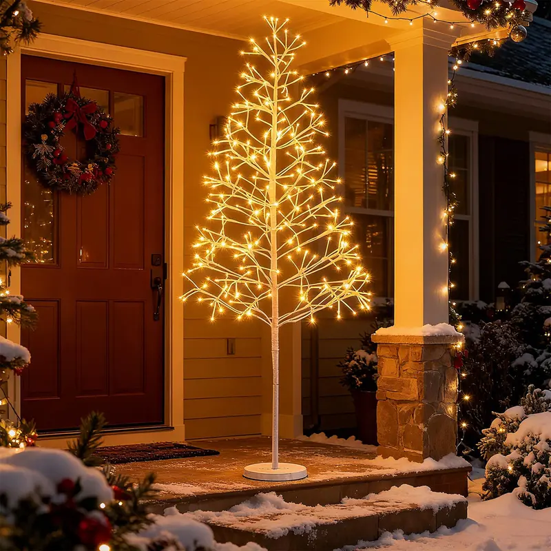 Goplus 5/6/7 Ft Pre-Lit Led Birch Twig Tree With Warm White Lights And Reinforced Weighted Base 1