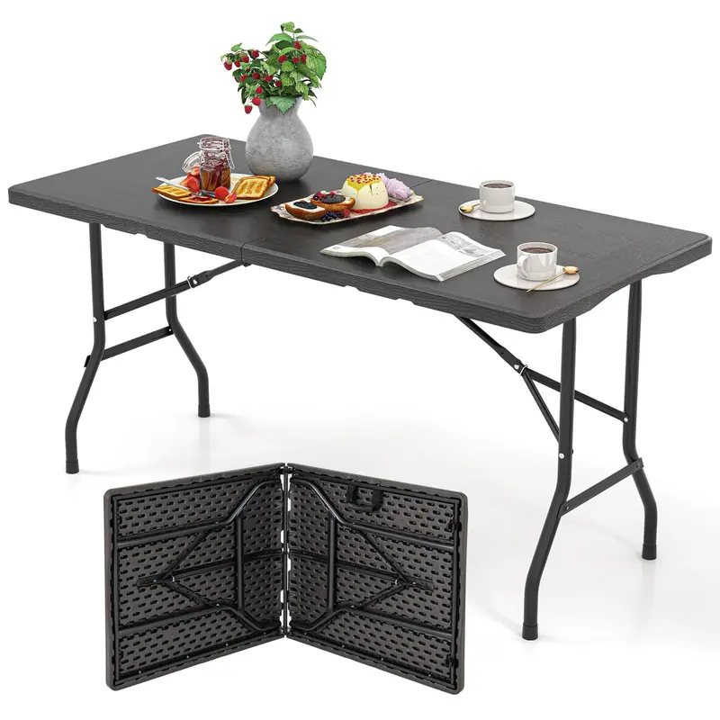 Goplus 5-Foot Heavy-Duty Folding Rectangular Table — Portable, Sturdy Aluminum Frame With Carry Handle 1