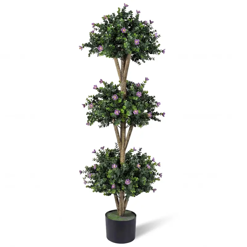 Goplus 51-Inch Artificial Triple-Ball Boxwood Topiary Tree In Weighted Cement-Filled Pot 1