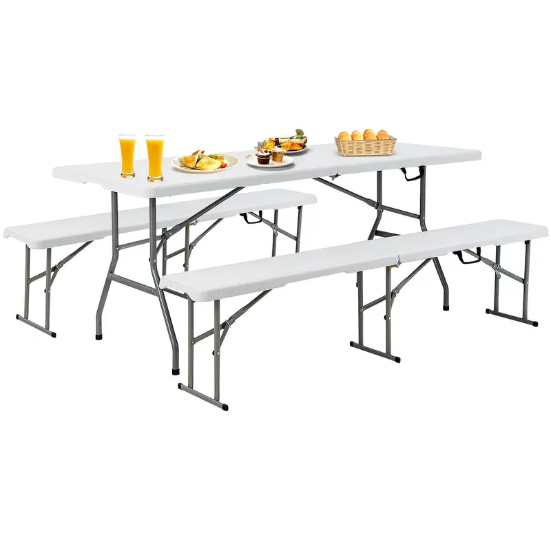 Goplus 6-Foot 3-Piece Folding Picnic Set – Weatherproof Plastic Table And Benches 1