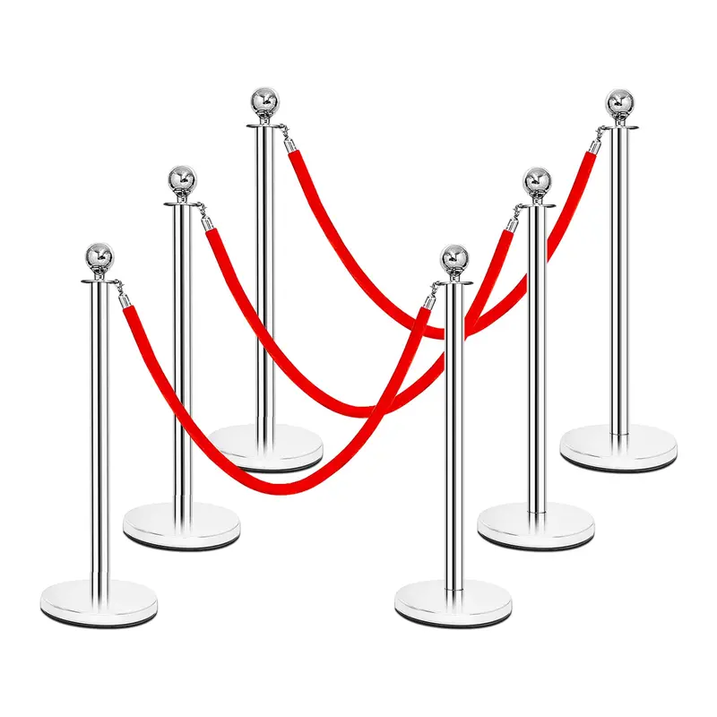 Goplus 6-Piece Stainless Steel Stanchion Set — Polished Round-Top Queue Management System 1