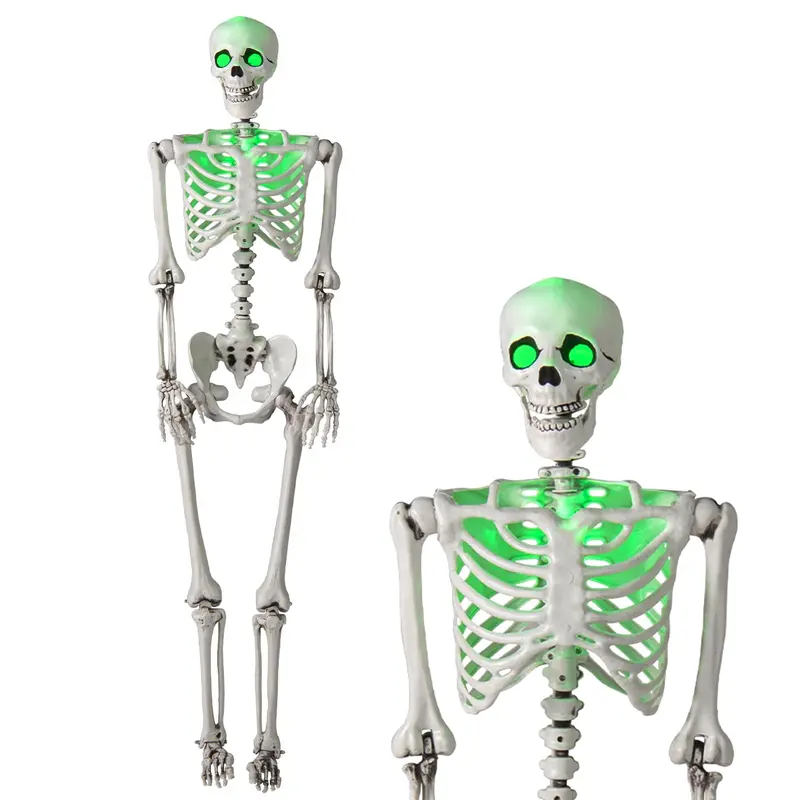 Goplus 63-Inch Light-Up Skeleton – Glow-In-The-Dark Green Led Halloween Decoration With Flexible Poses 1