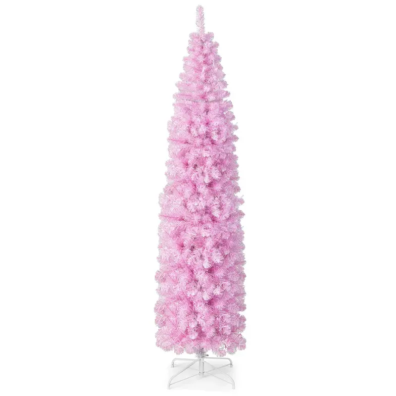 Goplus 7-Foot Slim Pre-Lit Pencil Tree — 670 Branch Tips With 350 Cool White Led Lights 1