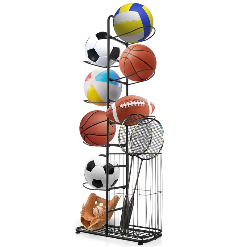 Goplus 7-Tier Detachable Sports Equipment Rack – Ball Storage Stand With Basket 1