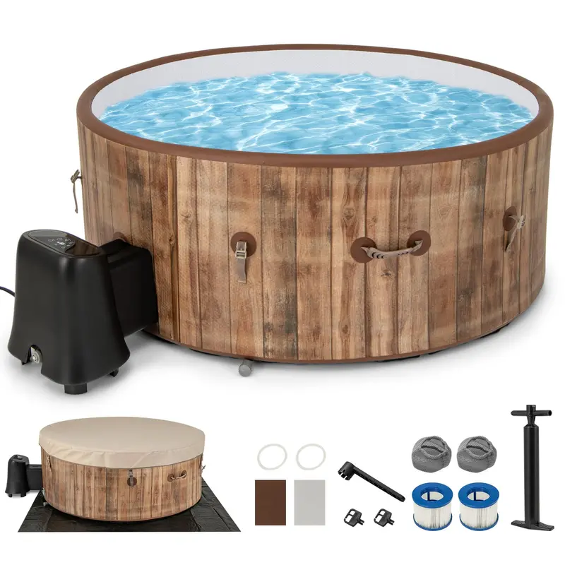 Goplus 72" Inflatable Spa Hot Tub – 4–6 Person Round Model Featuring 120 Air Jets & Integrated Heating 1