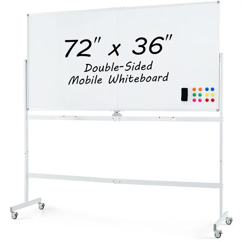 Goplus 72" X 36" Rolling Dry-Erase Board — Double-Sided Magnetic Whiteboard On Mobile Stand With Aluminum Frame 1