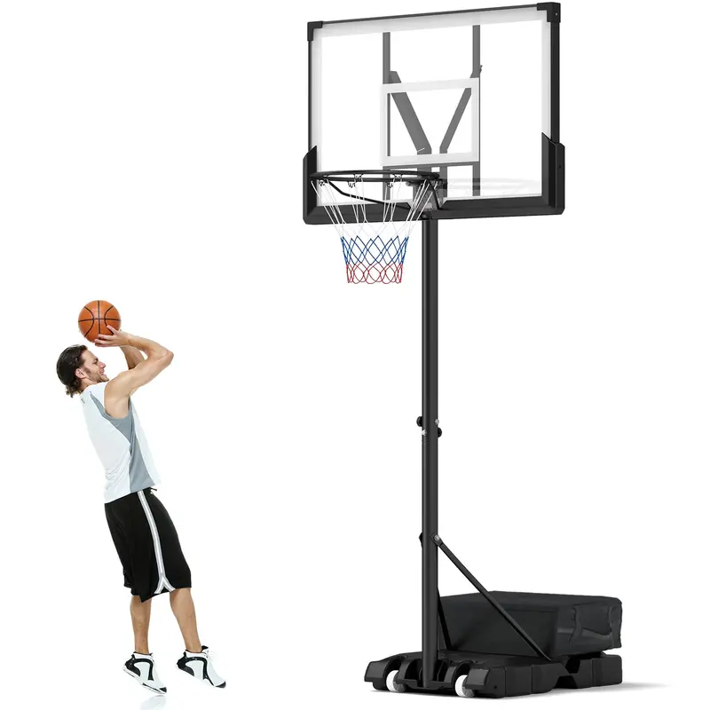 Goplus Adjustable Outdoor Basketball Hoop – 4.1–10 Ft Height Range, 45-Inch Shatterproof Polycarbonate Backboard 1