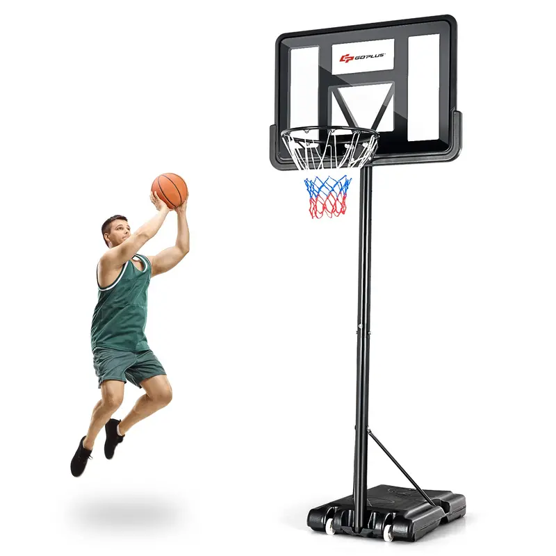 Goplus Adjustable Outdoor Basketball Hoop – Portable 4.5 To 10 Ft Height System 1