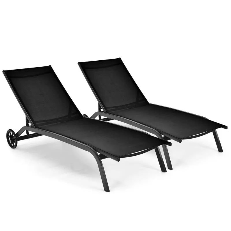 Goplus Adjustable Outdoor Chaise Lounge – Poolside Patio Lounger With 6-Position Recline & All-Terrain Wheels 1