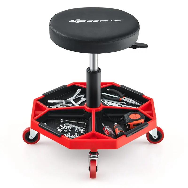 Goplus Adjustable Shop Stool – Pneumatic Creeper With Magnetic Tool Tray And Removable Seat 1