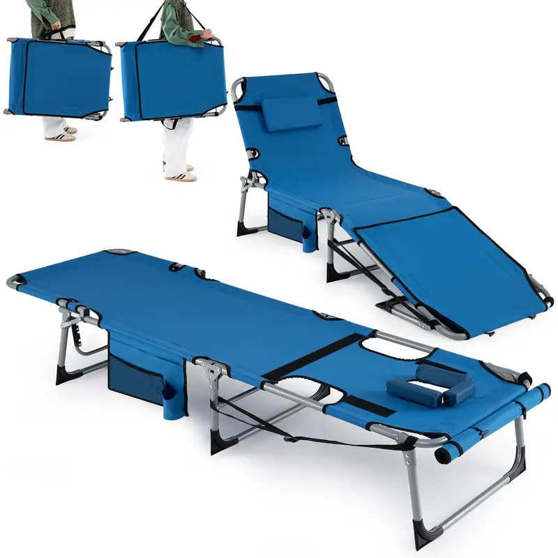 Goplus Adjustable Tanning Lounger — Poolside Or Beach Chair With Face Cutouts And 4-Position Recline 3