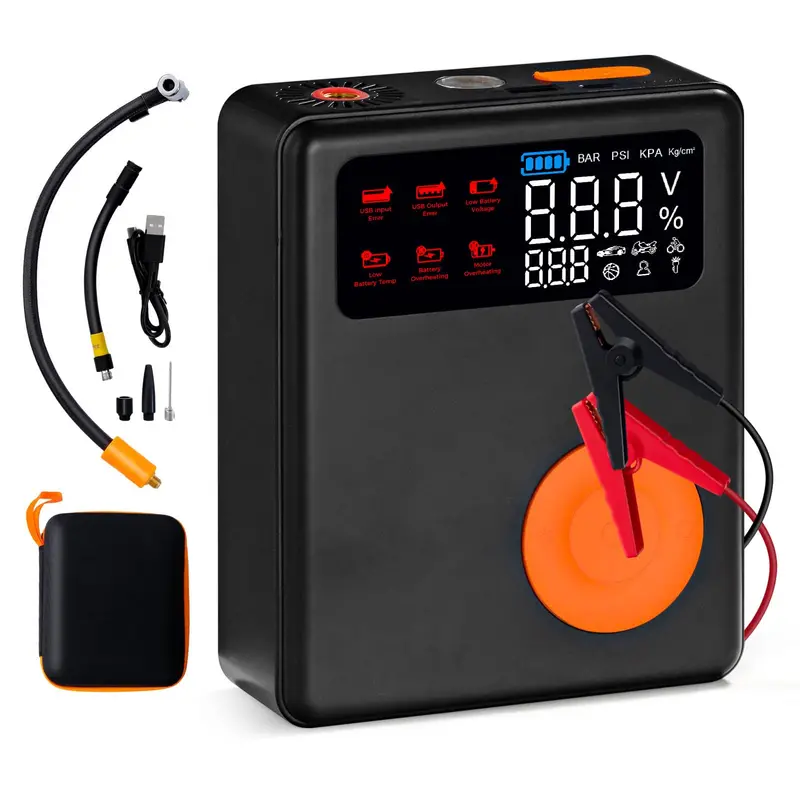 Goplus All-In-One Car Jump Starter – Portable 2000A Lithium Power Bank With Built-In Air Compressor & Usb Charging Ports 1