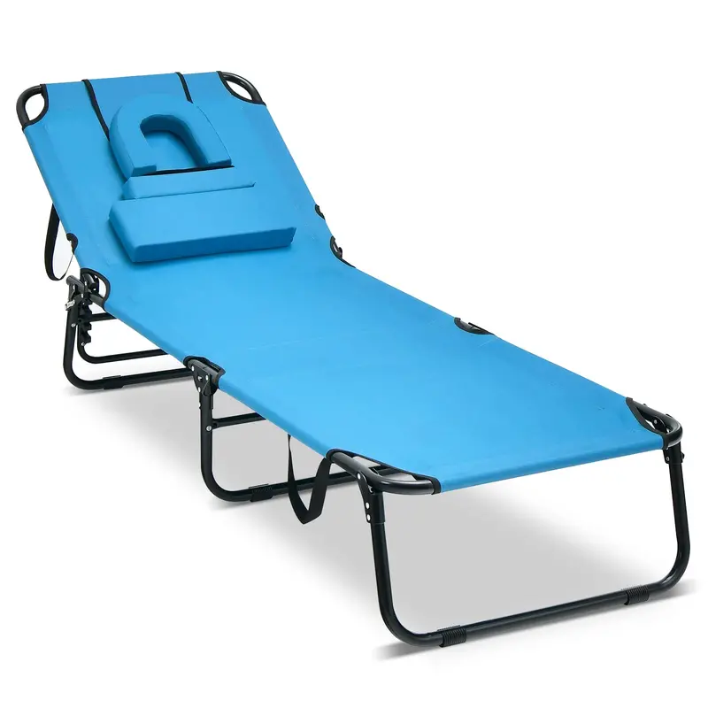 Goplus Beach Chaise Lounge – Lightweight, Adjustable Reclining Sun Chair 1