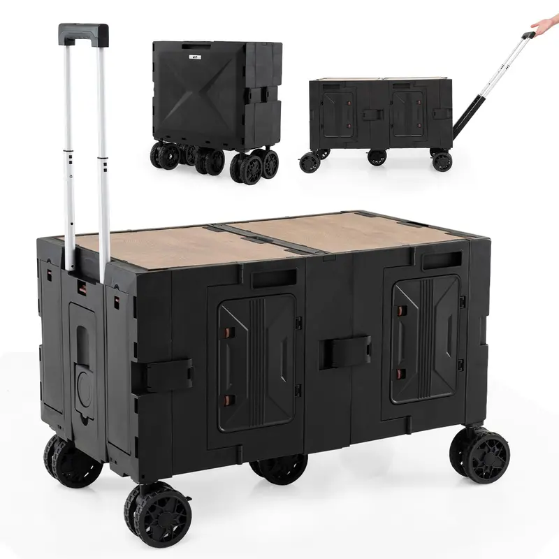 Goplus Collapsible Rolling Trolley Cart For Groceries, Camping, And Travel Use 1