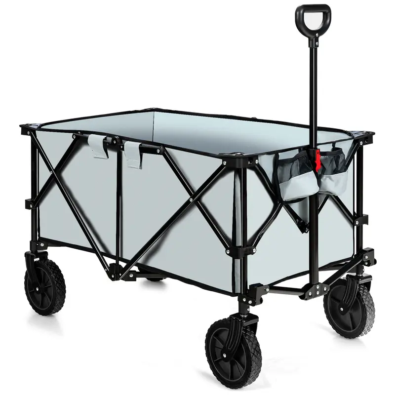 Goplus Collapsible Utility Wagon — All-Terrain Folding Cart With Adjustable Handle And Cover 1
