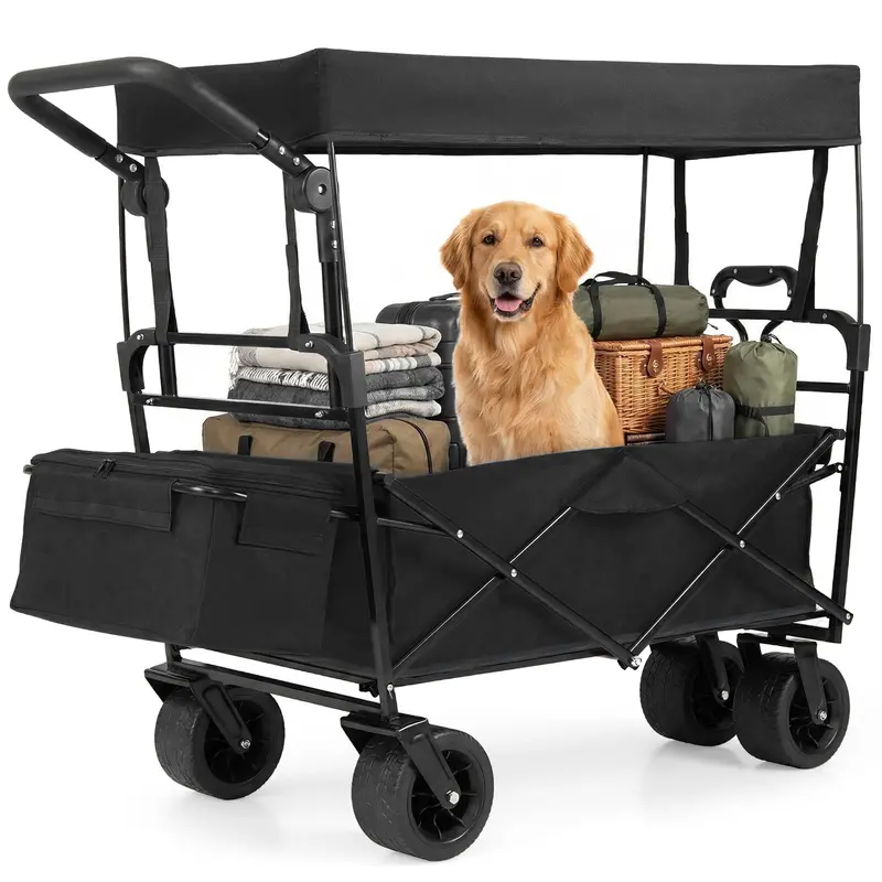 Goplus Collapsible Wagon With Canopy & Detachable Storage Bag – All-In-One Transport Cart 1