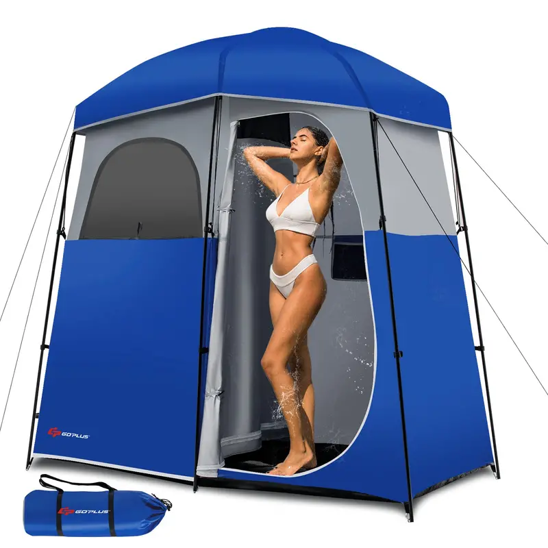 Goplus Dual-Room Outdoor Shower Tent – Oversized Privacy Shelter With Zippered Entry & Compact Carry Bag 1