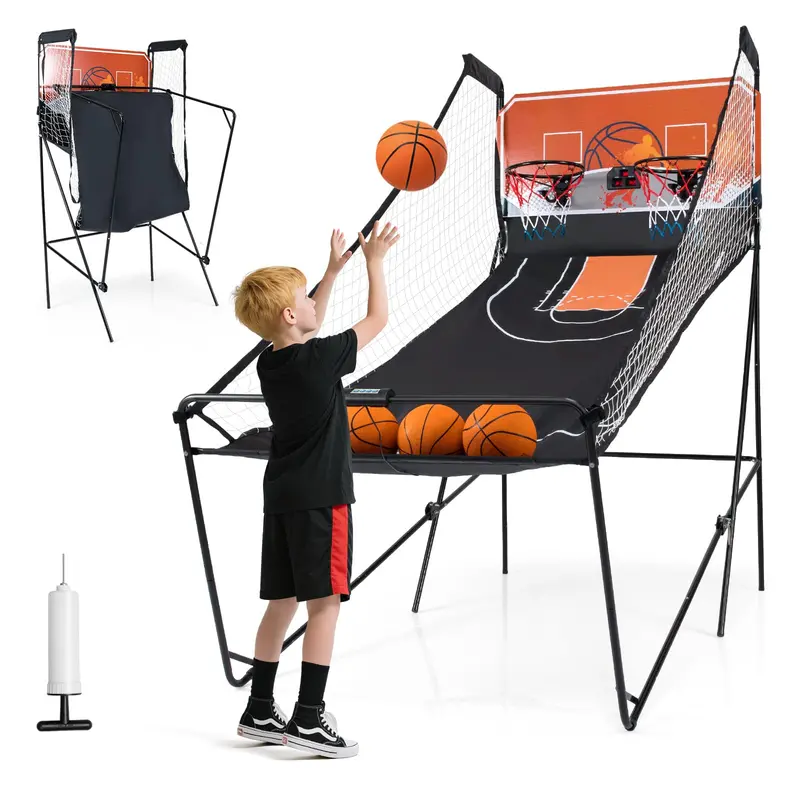 Goplus Dual-Shot Foldable Basketball Arcade Game – Lcd Scoreboard And 4-Ball Set Included 1