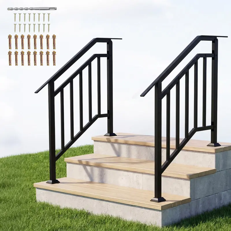Goplus Galvanized Steel 3-Step Handrail Kit With Adjustable Angle Mounting (2-Pack) 1