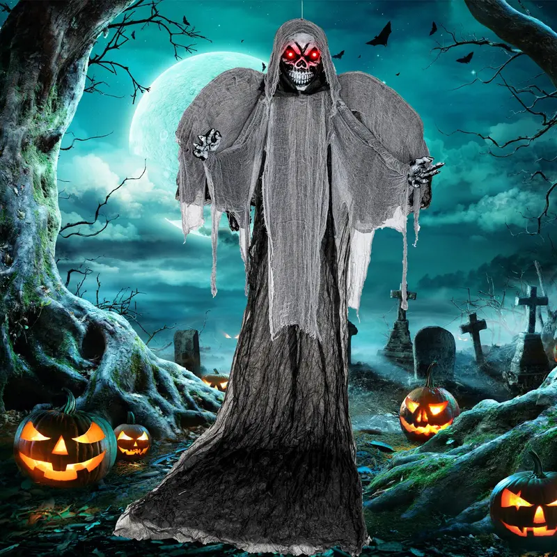 Goplus Hanging Halloween Skeleton Ghost – 12.1 Ft Tall With Flickering Red Eyes And Spooky Sound Effects 1