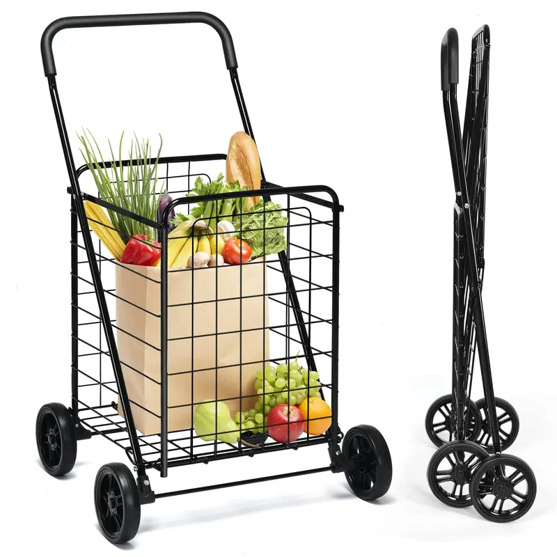 Goplus Heavy-Duty Grocery Cart – Foldable, Wheeled Shopping Trolley For Groceries & Bulk Items 1