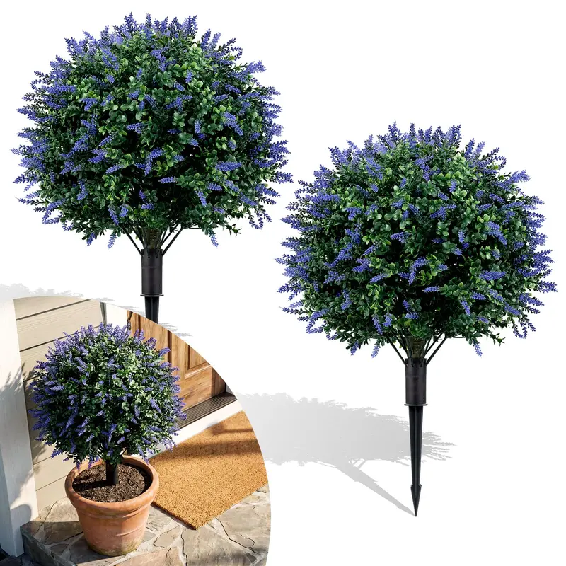Goplus Lavender-Boxwood Topiary Ball Set – 2-Pack 27.5-Inch Faux Shrubs 1
