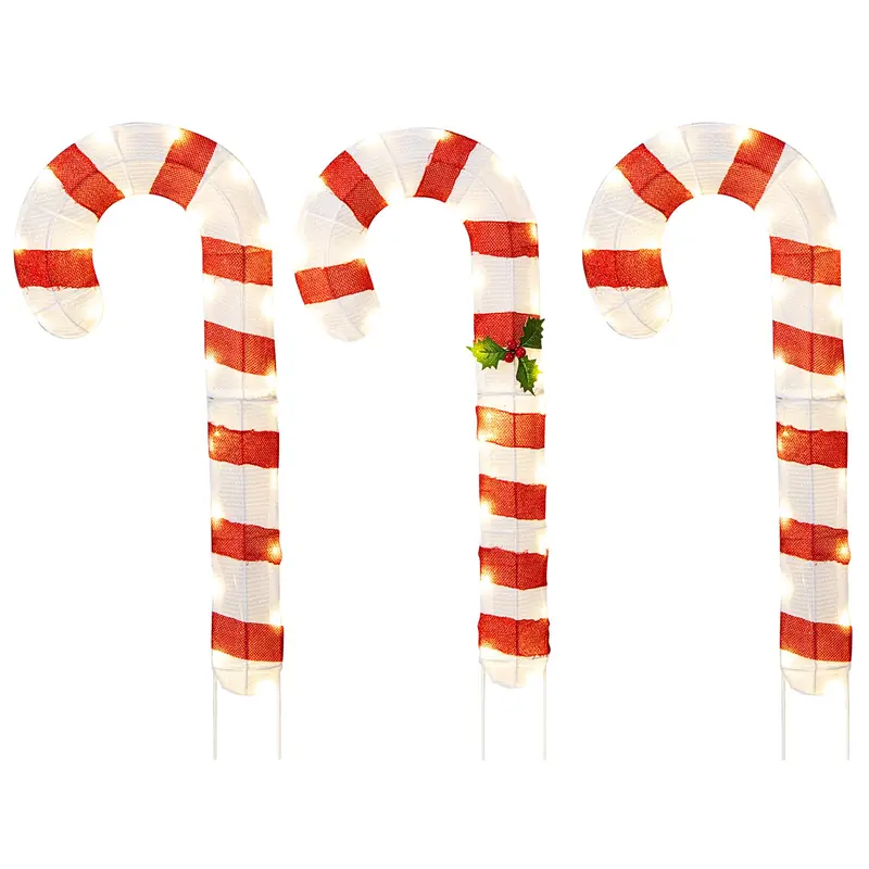Goplus Lighted Candy Cane Set – 3 Festive Tinsel Decorations With 75 Warm White Leds 1