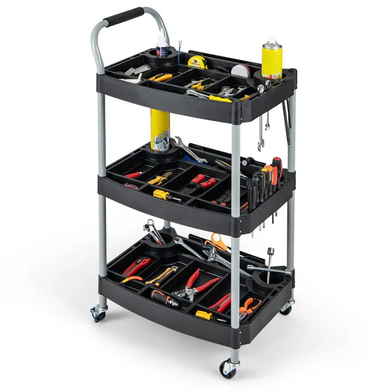 Goplus Mobile 3-Tier Tool Cart With Integrated Storage Compartments 1