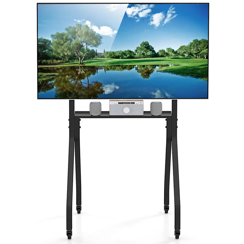 Goplus Mobile Tv Stand – Heavy-Duty Rolling Cart For 43–100 Inch Flat Or Curved Screens, Supports Up To 110 Lbs 1