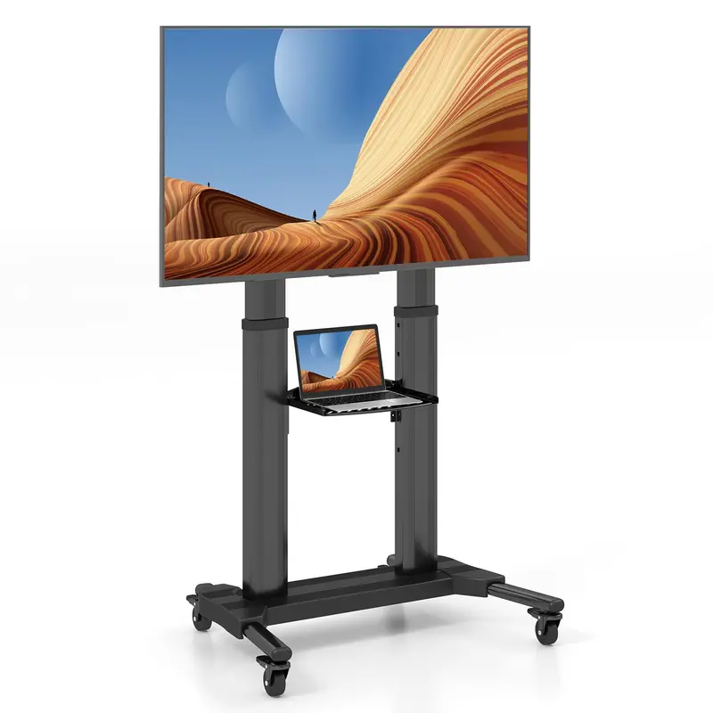 Goplus Mobile Tv Stand – Heavy-Duty Rolling Cart For Flat/Curved Screens Up To 85 Inches & 132 Lbs (Vesa 400X700Mm) 1