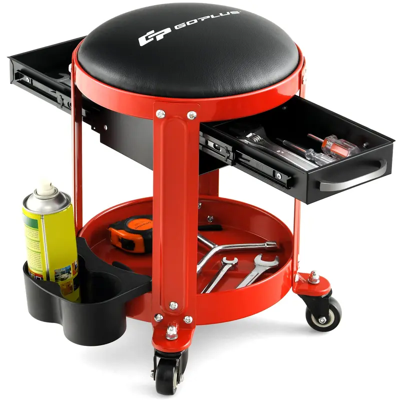 Goplus Pneumatic Rolling Mechanic Stool – Low-Profile Creeper Seat With Removable Cushioned Pad 1