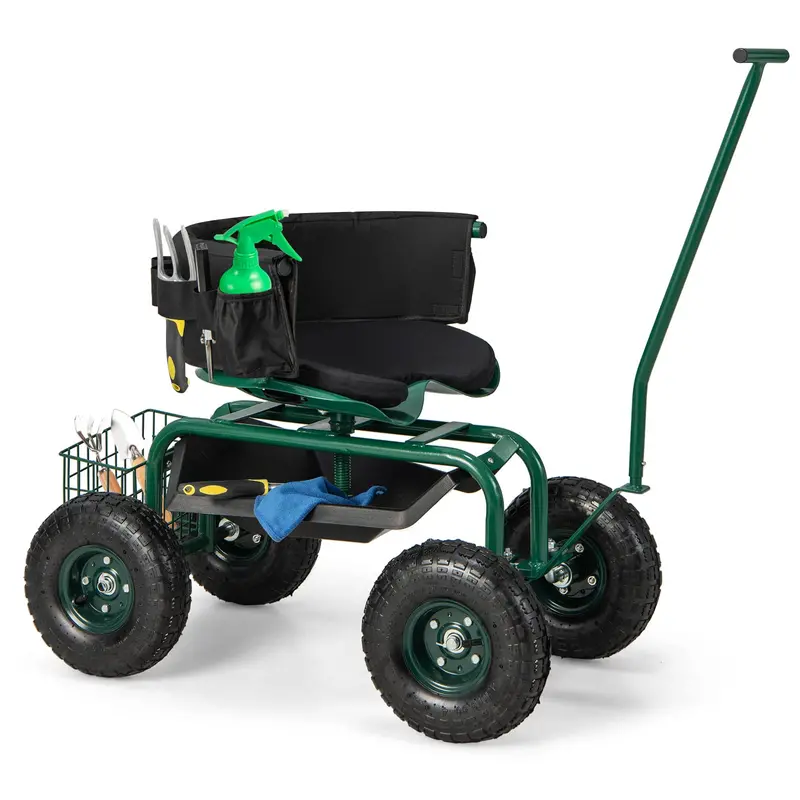Goplus Rolling Garden Scooter – Mobile Outdoor Workseat With Seat, Tool Storage & Push-Handle Design 1