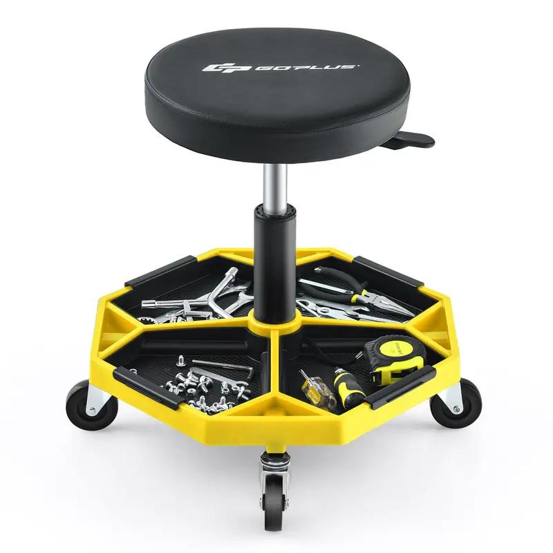 Goplus Rolling Mechanic Stool – 16"–22" Height-Adjustable Garage Chair With Magnetic Tool Tray 1