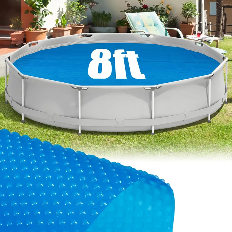 Goplus Round Solar Pool Cover – 8 Ft Or 12 Ft Heavy-Duty Thermal Bubble Insulation Blanket 1