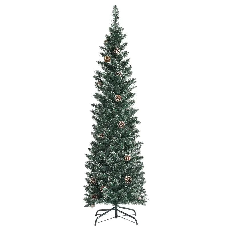 Goplus Slim Pencil-Style Artificial Christmas Tree With Snow Flocking 1