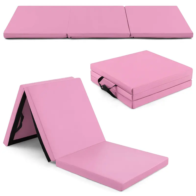 Goplus Tri-Fold Exercise Mat – 6Ft X 2Ft X 2In Thick Tumbling Pad With Transport Handles 1