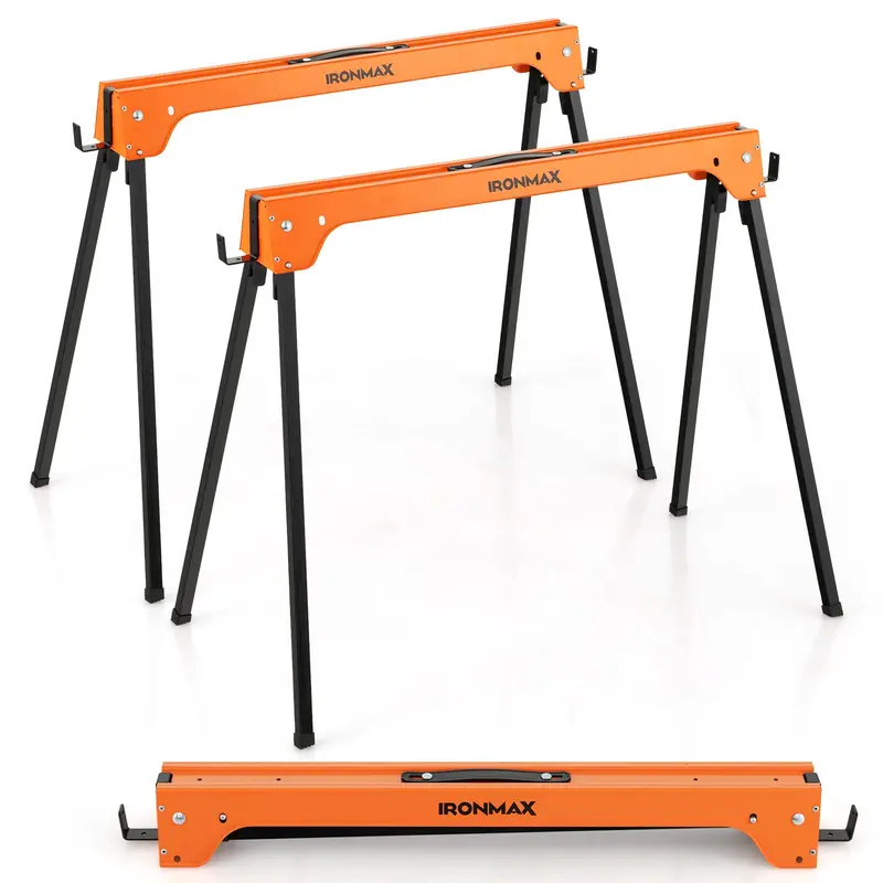 Goplus Twin Folding Sawhorses – Heavy-Duty Portable Supports With 2X4 Arms (1322 Lb Capacity) 1