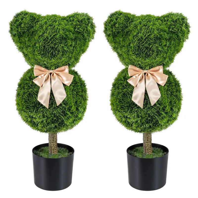 Goplus Two 24.5-Inch Bear-Shaped Topiary Trees With Decorative Pots 1